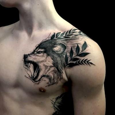 tatuaż z wilkiem